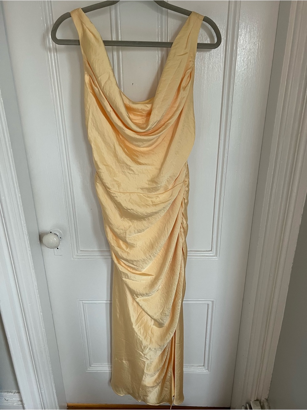 Abercrombie & Fitch Draped Cowl Neck Maxi Dress in Pale Yellow